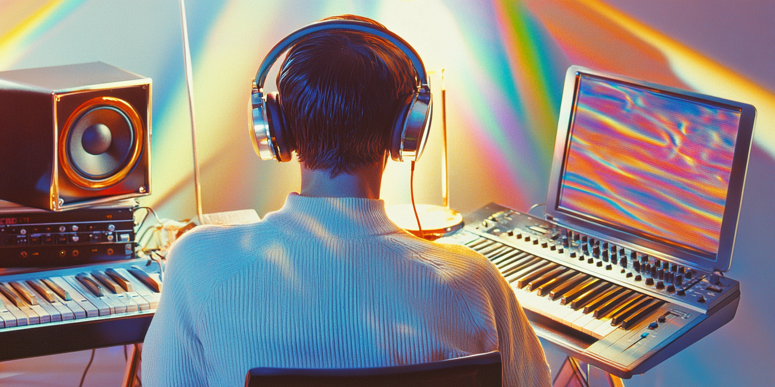 An author converting a manuscript into an audiobook using AI voice software with a laptop and headphones on a desk.