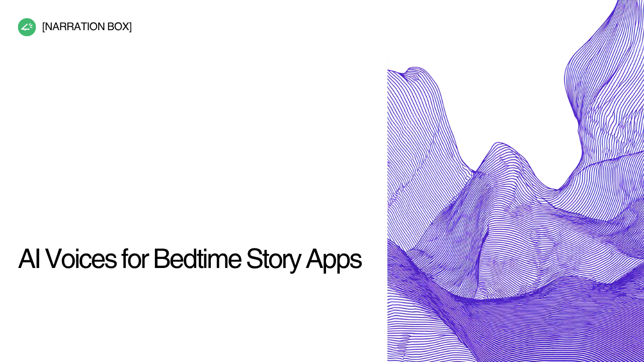 AI voice narrator reading bedtime story to child, demonstrating Enbee V2 text-to-speech technology for sleep-ready audio narration in apps